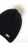 Black Slouchy Warm Slap w/ Pom