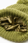 Olive Chunky Knit Satin-Lined Beanie