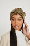 Olive All-Satin Knot Turban