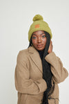 Olive Chunky Knit Satin-Lined Beanie