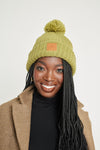 Olive Chunky Knit Satin-Lined Beanie