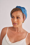 All Silk Turban - Blue Peach Floral