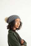 Dark Gray Slouchy Warm Slap w/ Pom