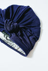 Navy Satin-Lined Knot Turban